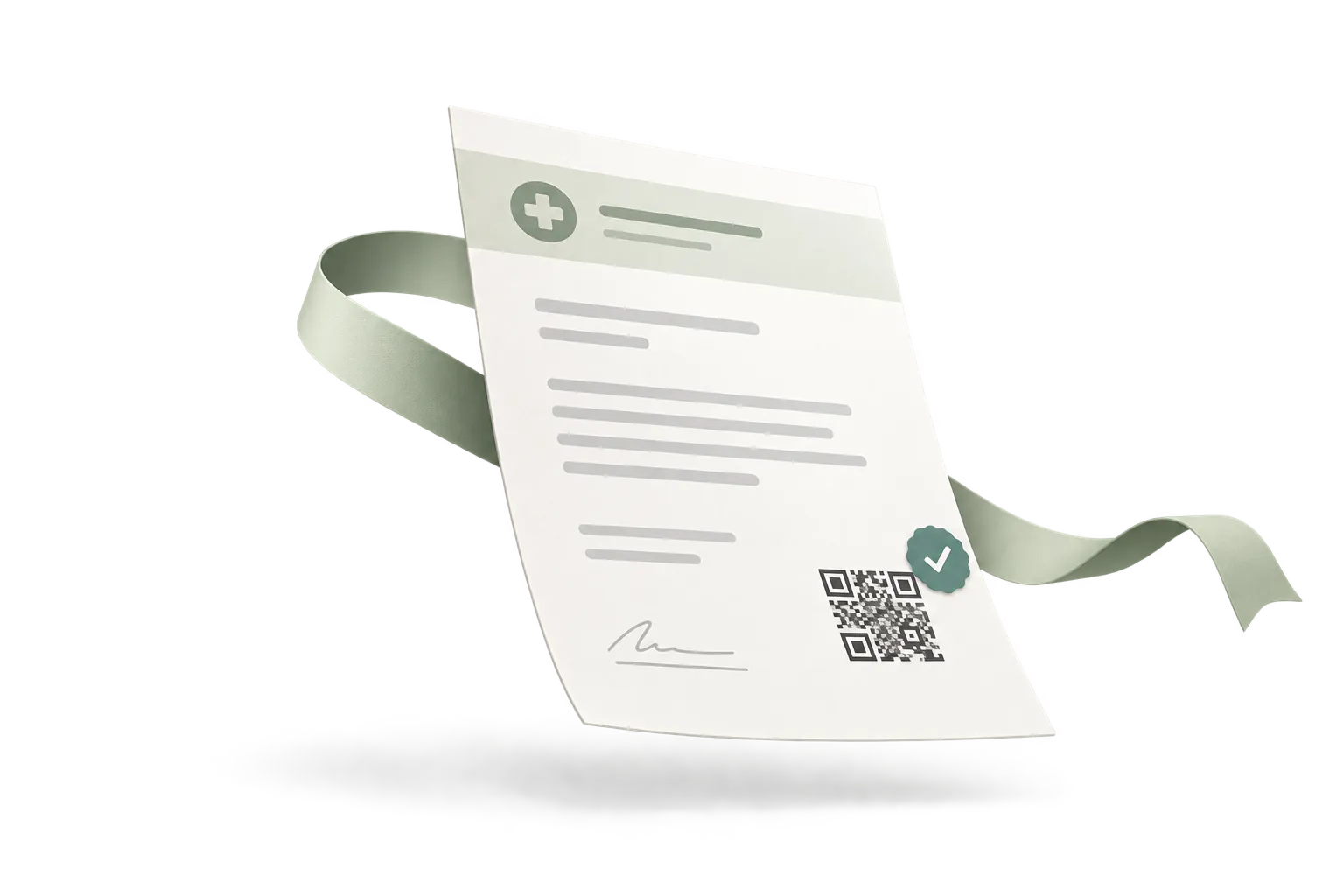 Ilustrasi surat medis dengan kode QR dan tanda verifikasi
